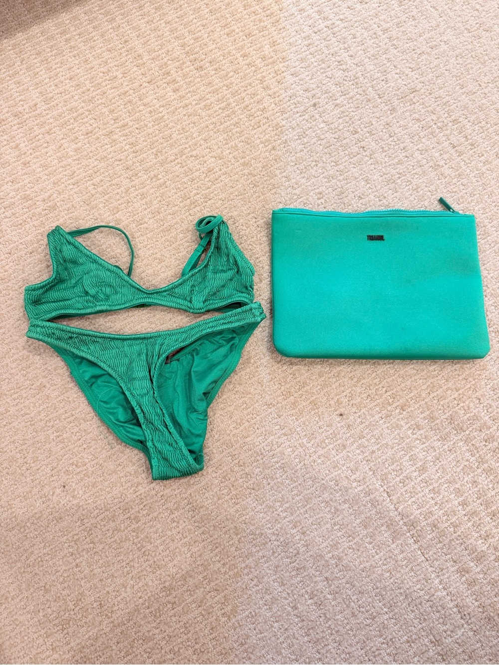 triangl swimwear Green Ribbed Bikini Set with Matching Pouch